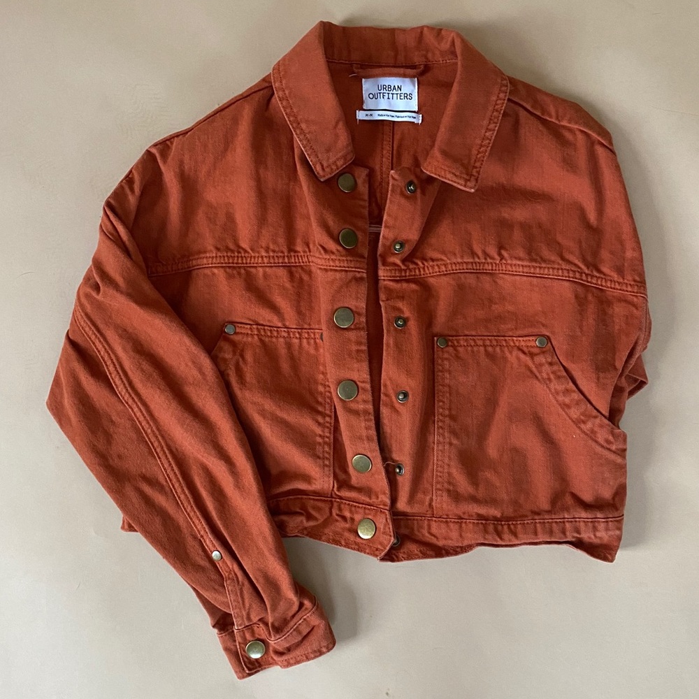Burnt Orange Cropped Denim Jacket